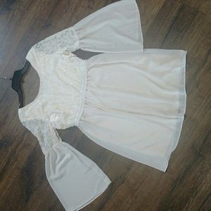 Bell sleeve dress with velvet detail